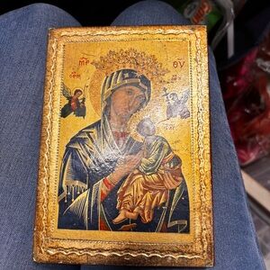 Italian Vintage Souvenir Religious Icon Art with Gold Accents